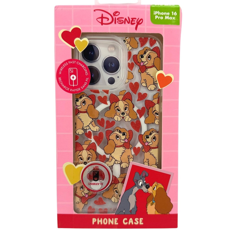 Disney Skinnydip Lady and the Tramp iPhone 16 Pro Max Case Pink Glitter Hearts